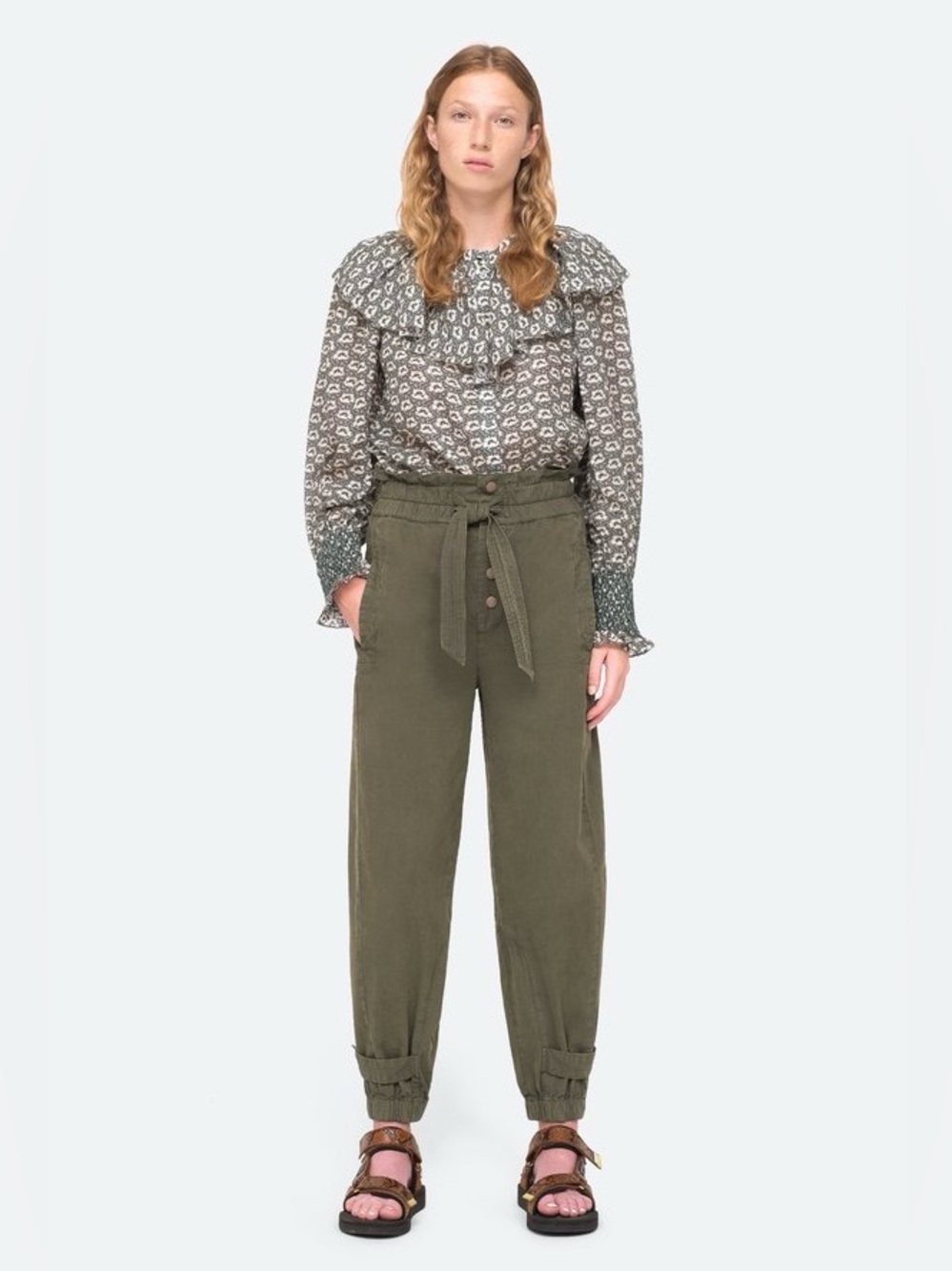 Sea New York Layla Pant Size 2 Army Green Paperbag Waist Neutral - Picture 2 of 10